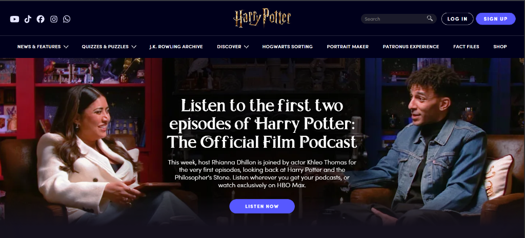 harrypotter.com, the official Harry Potter website that inspired me to start coding
