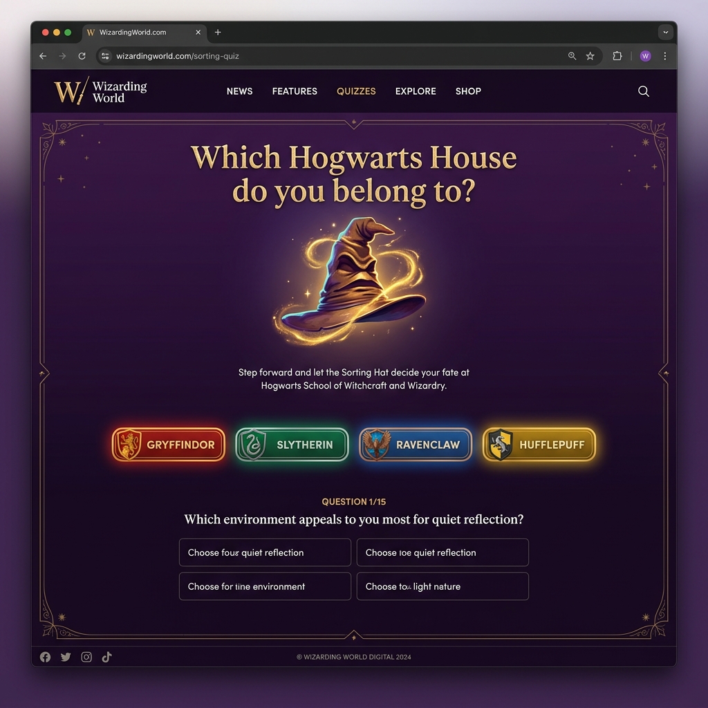 The Sorting Hat Quiz on Wizarding World, interactive and beautifully designed
